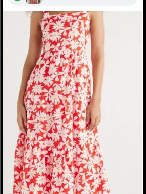 Red Floral Maxi Dress with White Daisy Print